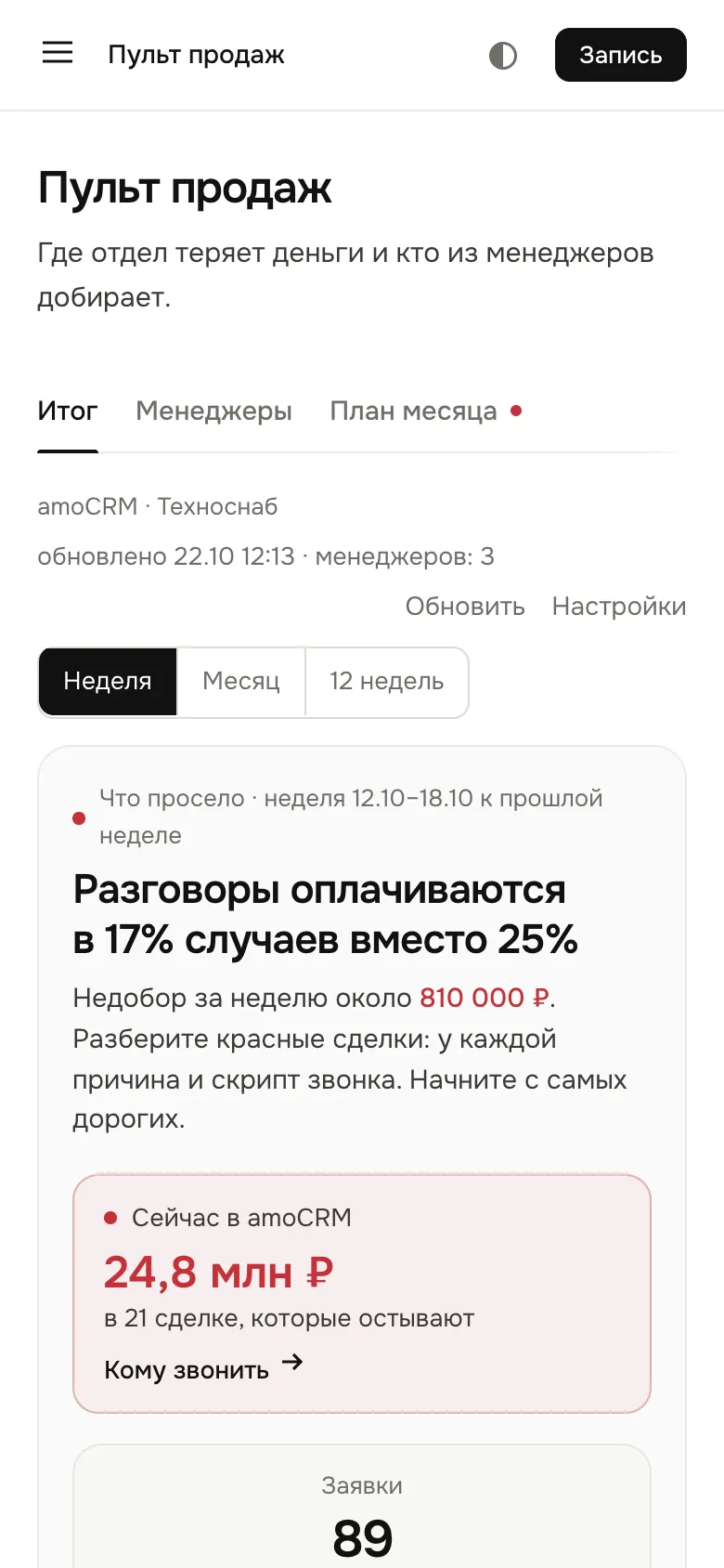 Пульт продаж: разговоры оплачиваются в 17% случаев вместо 25%